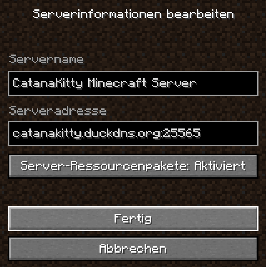 CatanaKitty Server im Mehrspieler-Menü von Minecraft einrichten